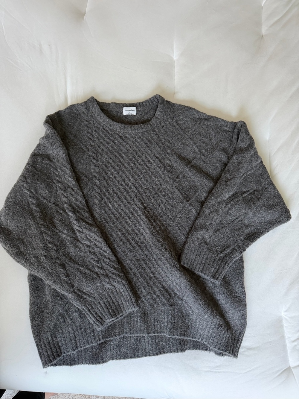 Aritzia Sunday Best Charcoal Gray Cable Crewneck Sweater